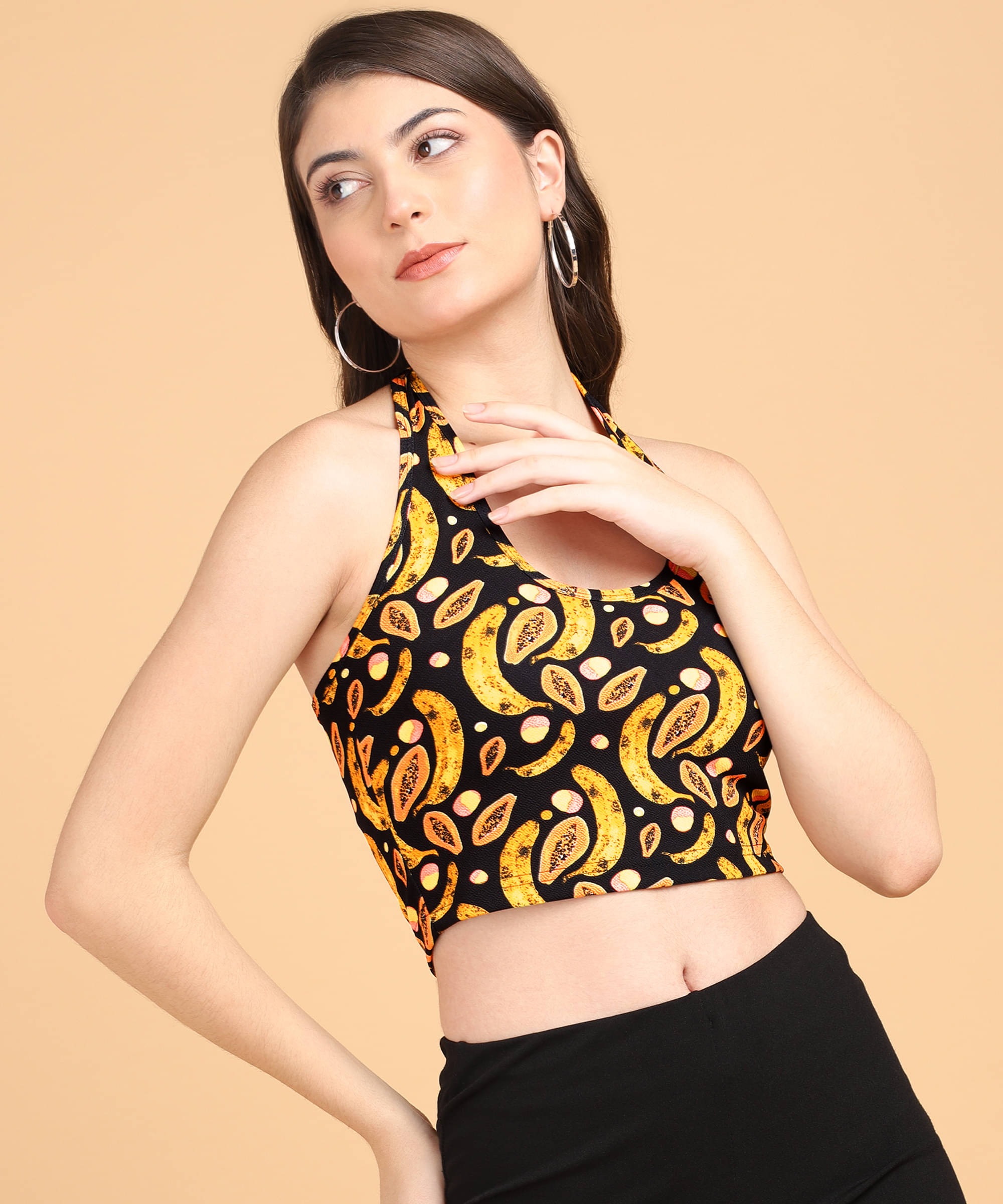     			POPWINGS Women's Polyester Crop Top ( Black )