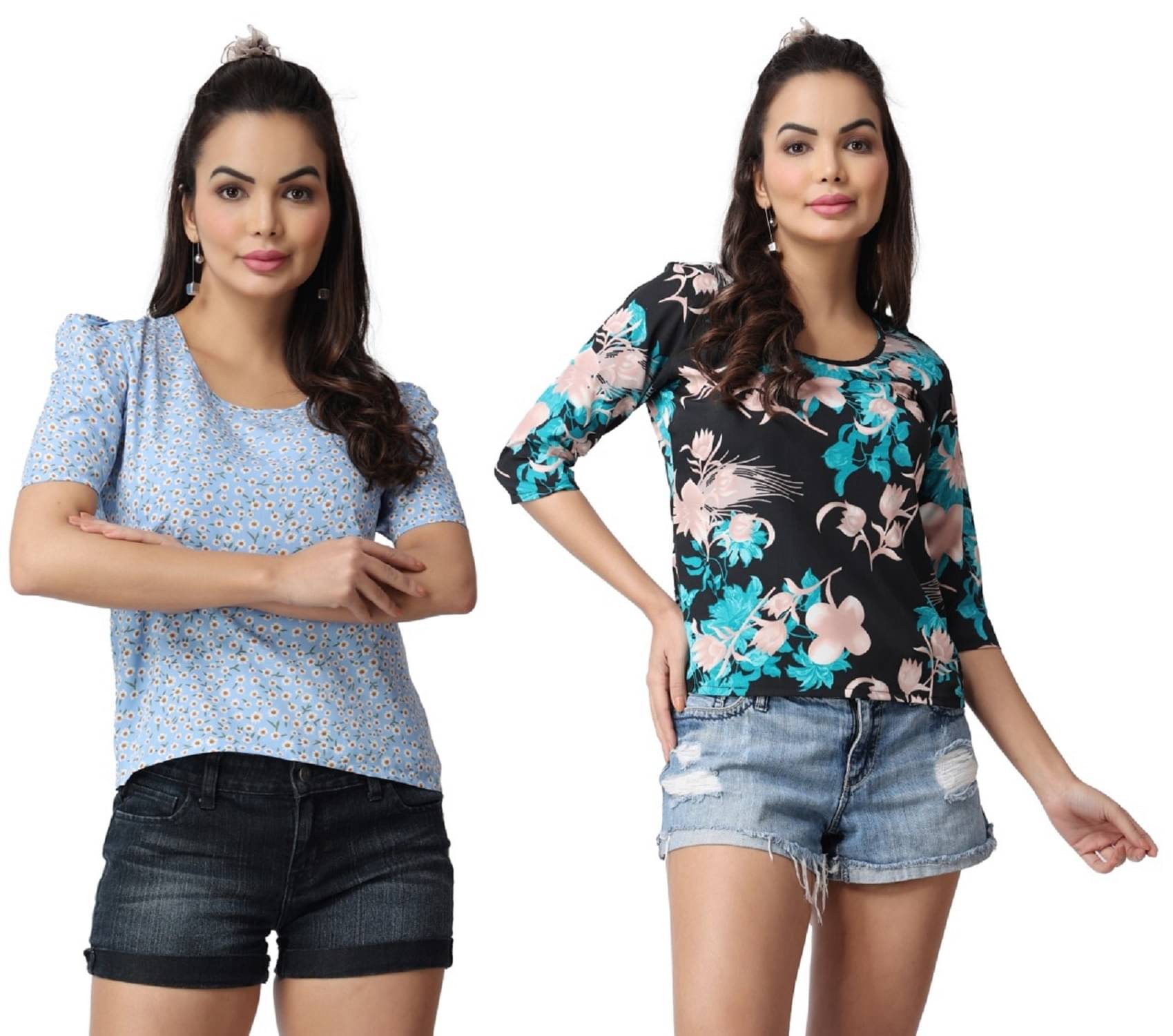     			POPWINGS Women's Polyester Regular Top ( Blue )