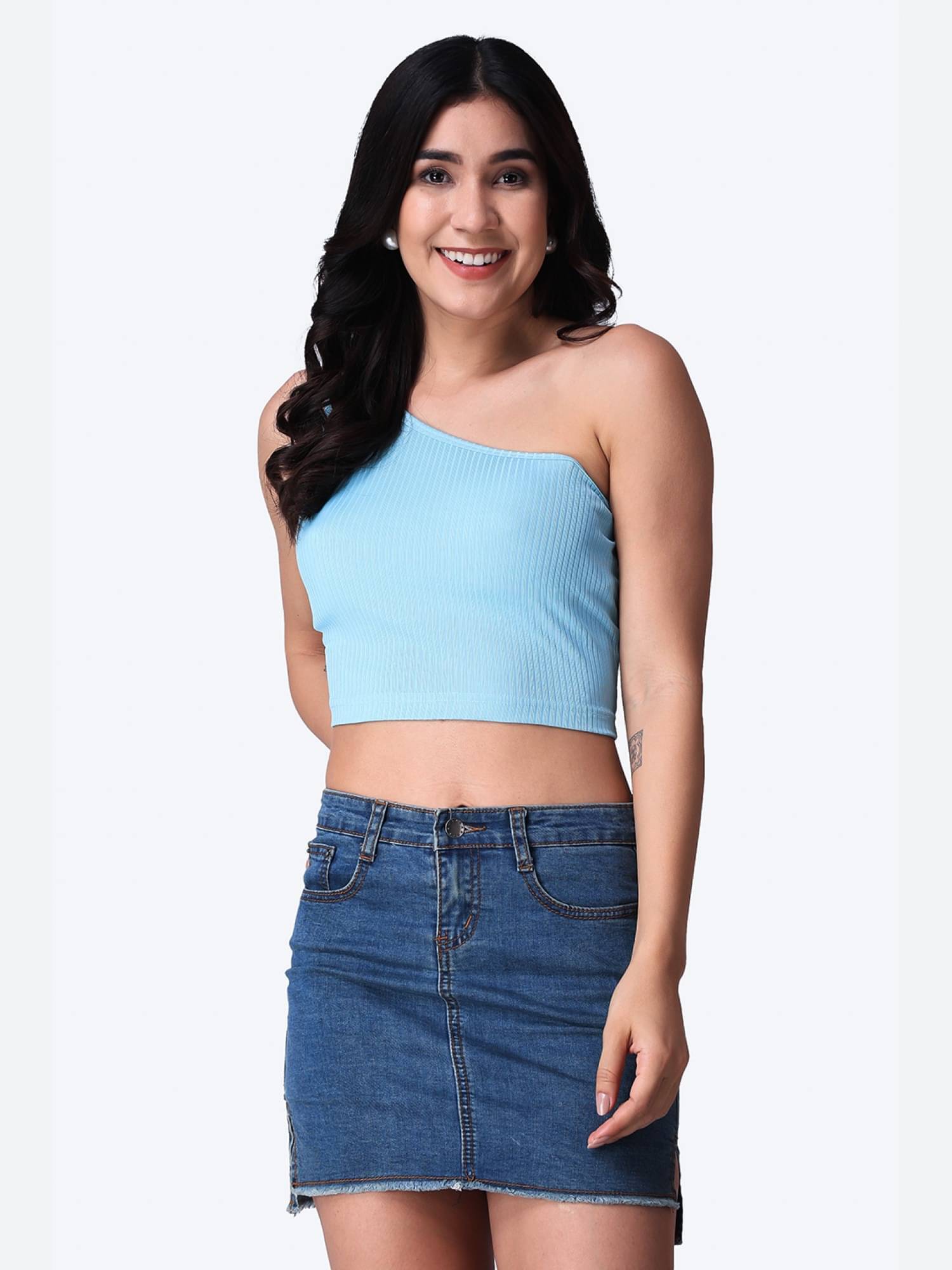    			POPWINGS Women's Polyester Crop Top ( Blue )