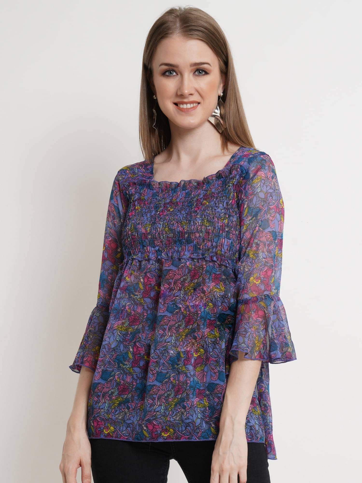     			POPWINGS Women's Polyester Peplum Top ( Blue )
