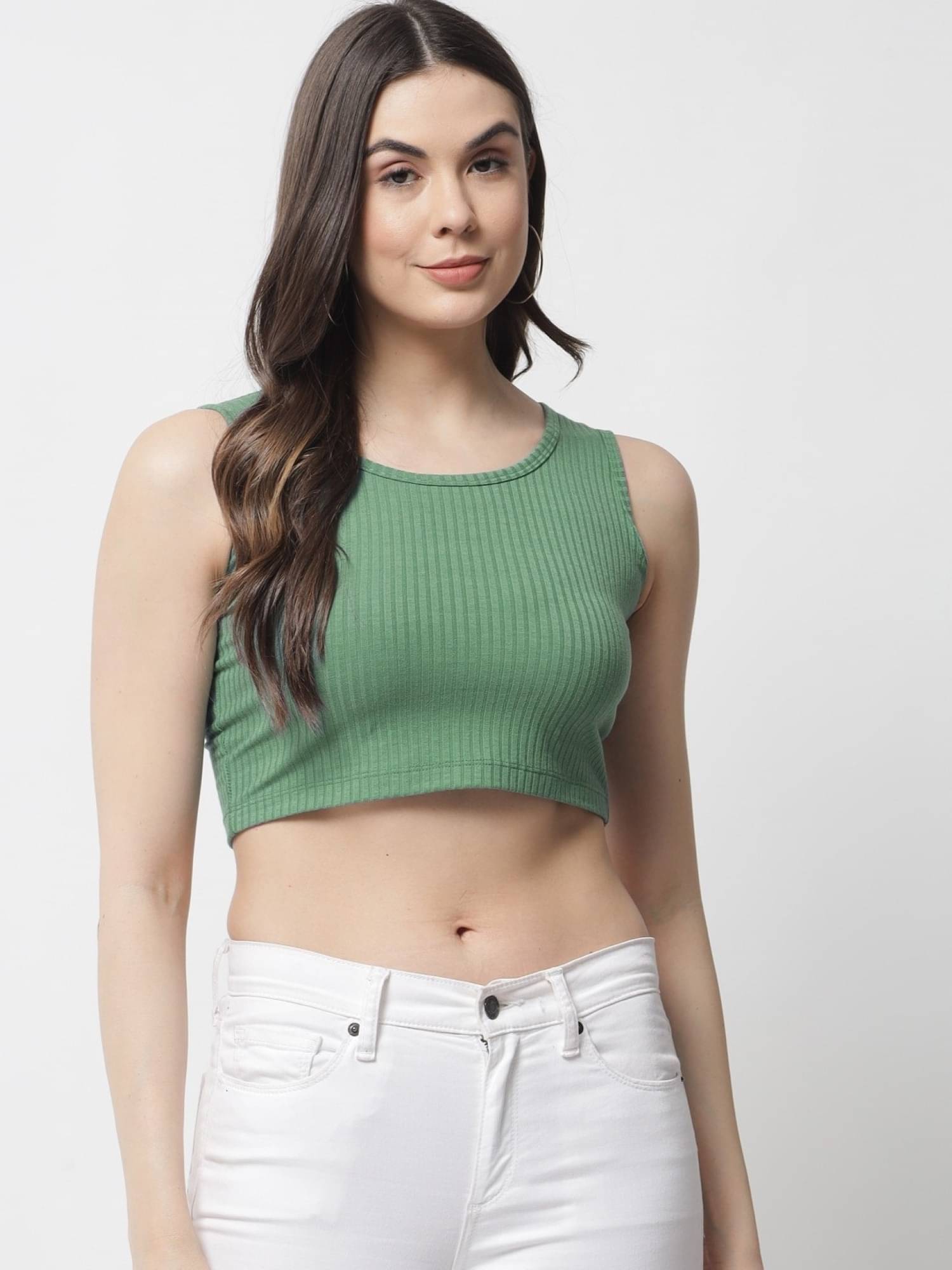     			POPWINGS Women's Polyester Crop Top ( Green )