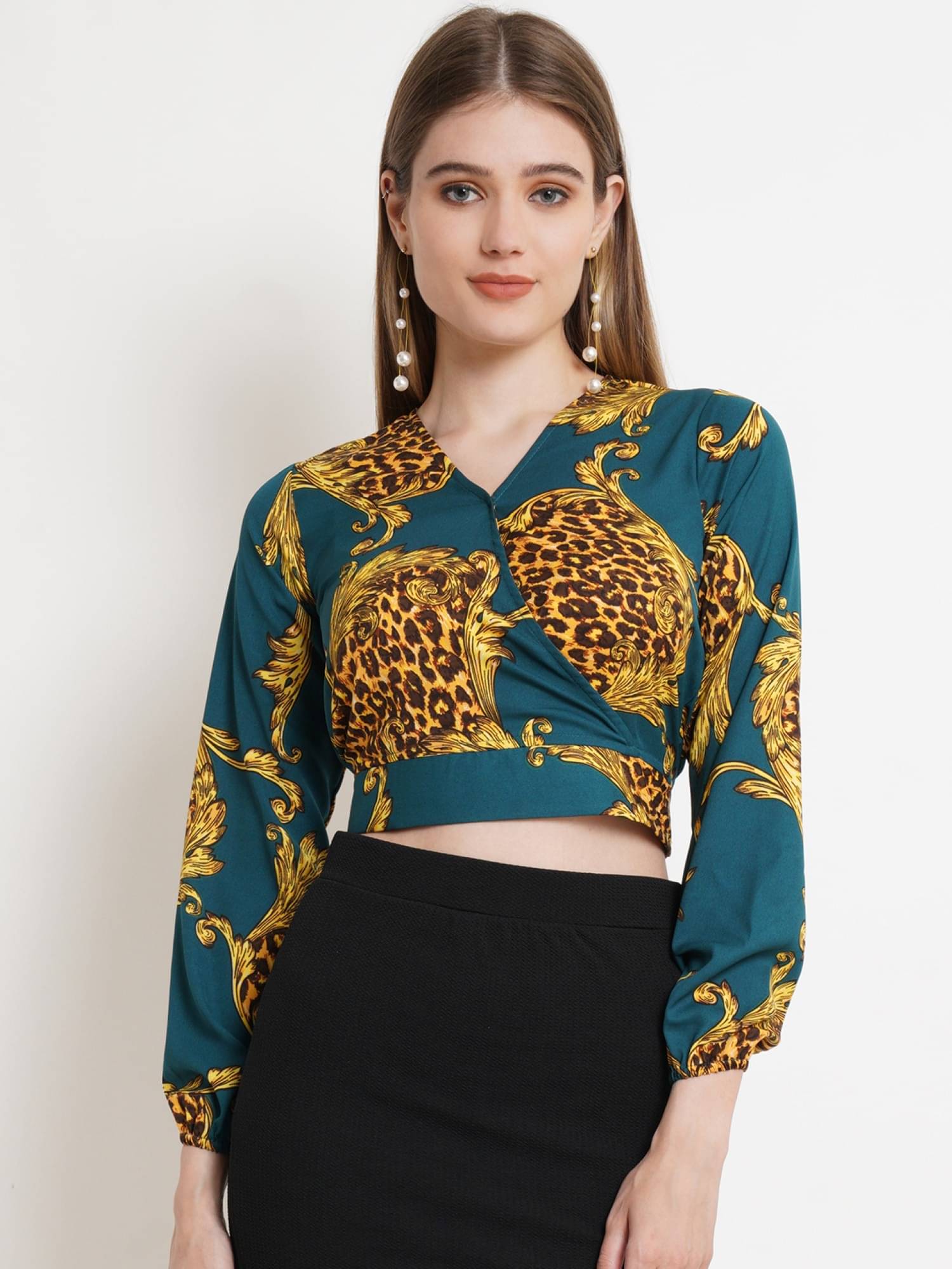 POPWINGS Women's Polyester Regular Top ( Green ) POPWINGS Women's Polyester Regular Top ( Green )