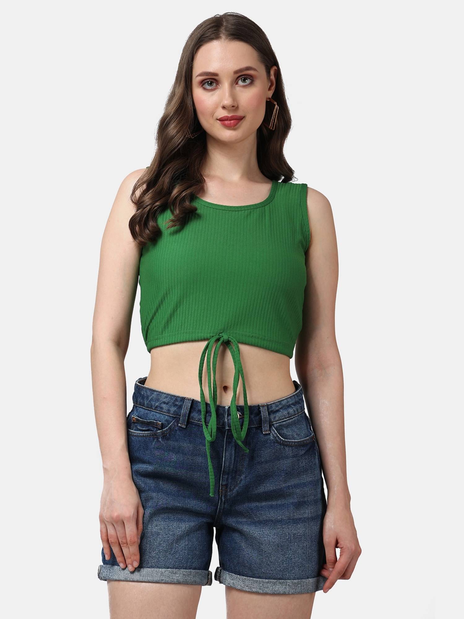 POPWINGS Women's Polyester Crop Top ( Green ) POPWINGS Women's Polyester Crop Top ( Green )