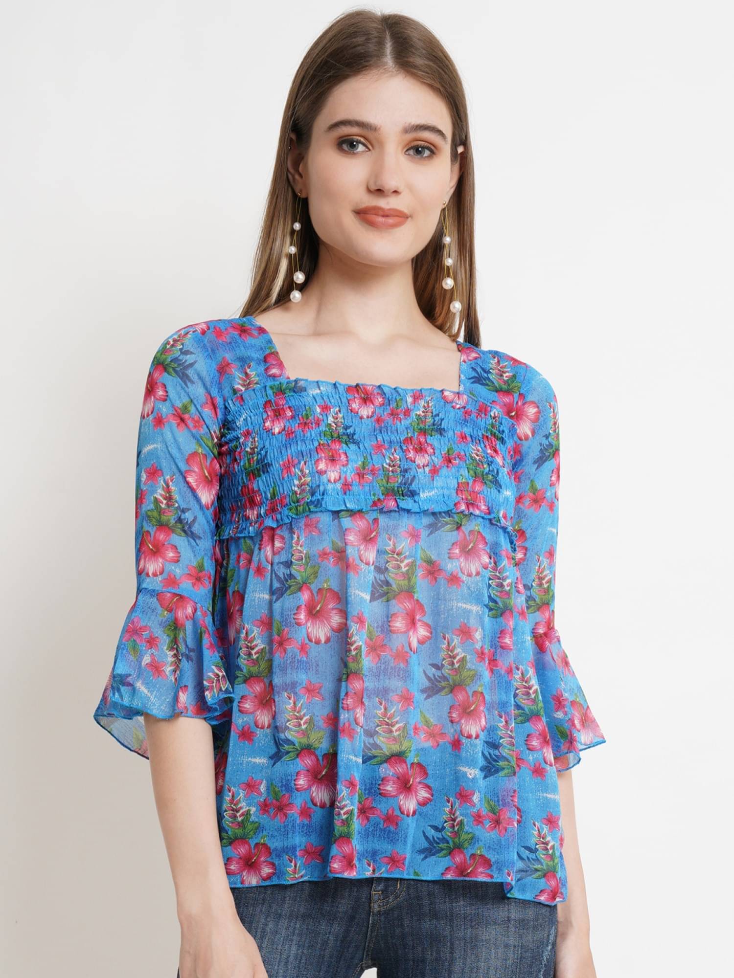 POPWINGS Women's Polyester Peplum Top ( Light Blue ) POPWINGS Women's Polyester Peplum Top ( Light Blue )