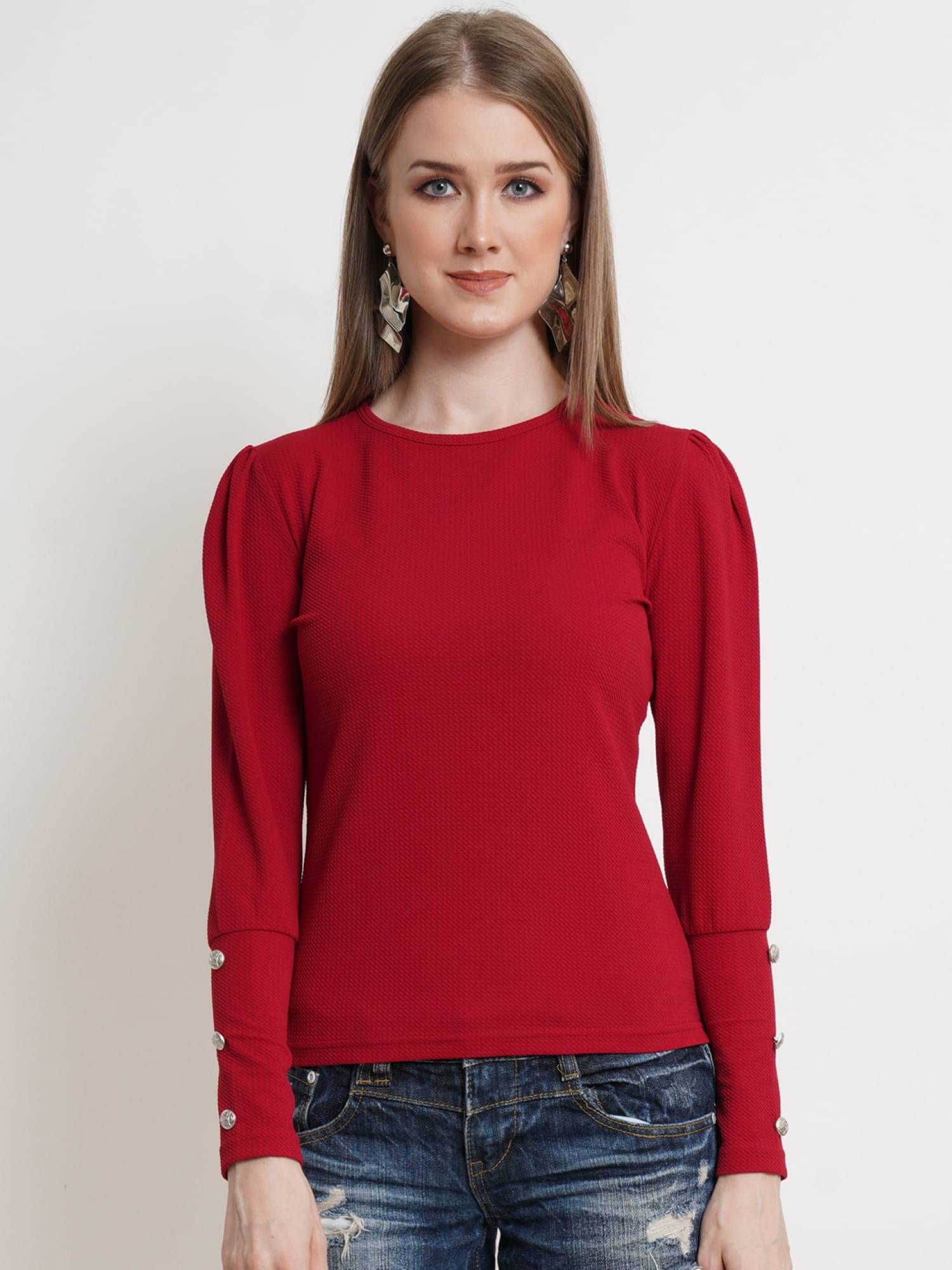 POPWINGS Women's Polyester Regular Top ( Maroon ) POPWINGS Women's Polyester Regular Top ( Maroon )
