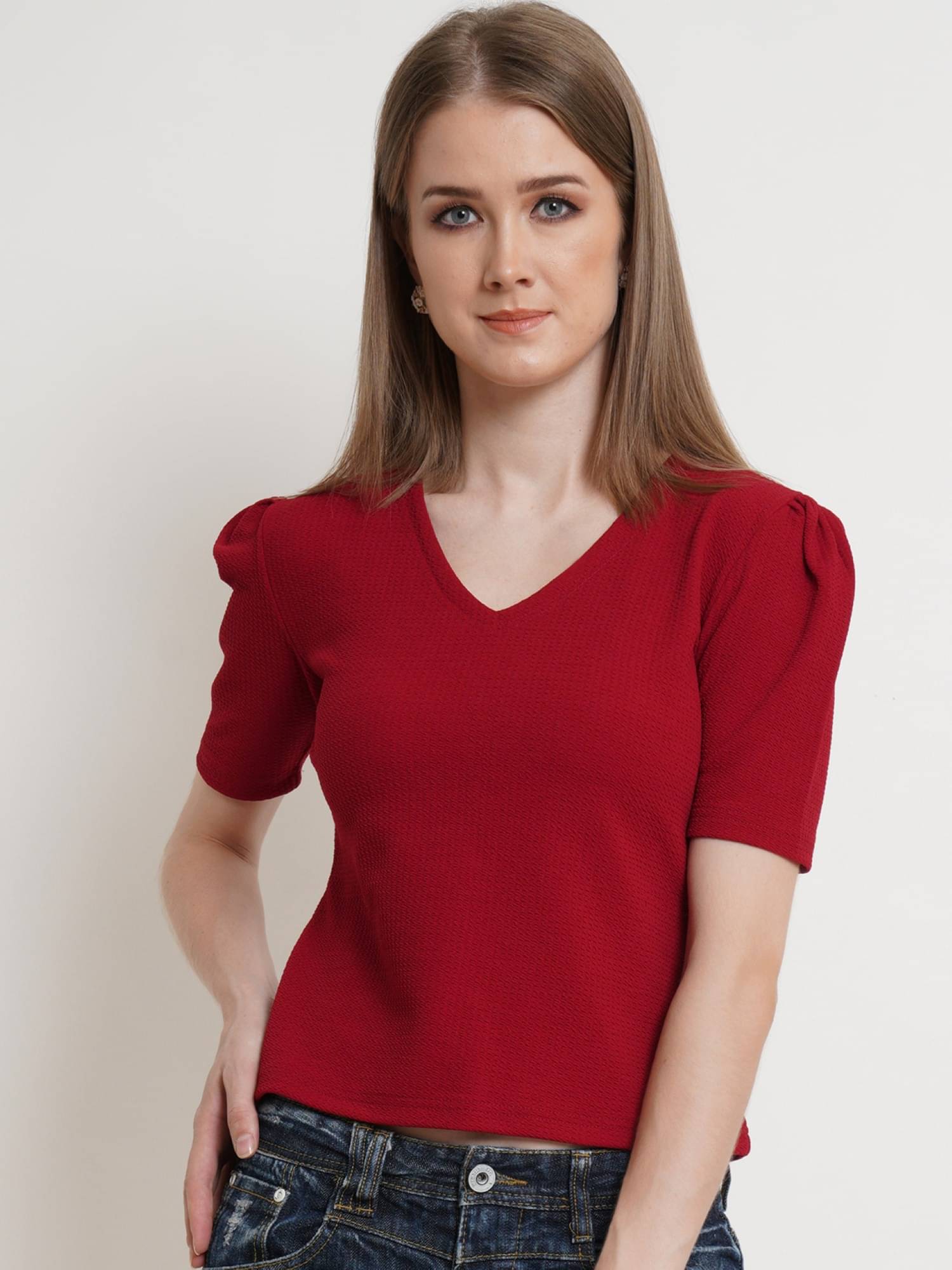     			POPWINGS Women's Polyester Regular Top ( Maroon )