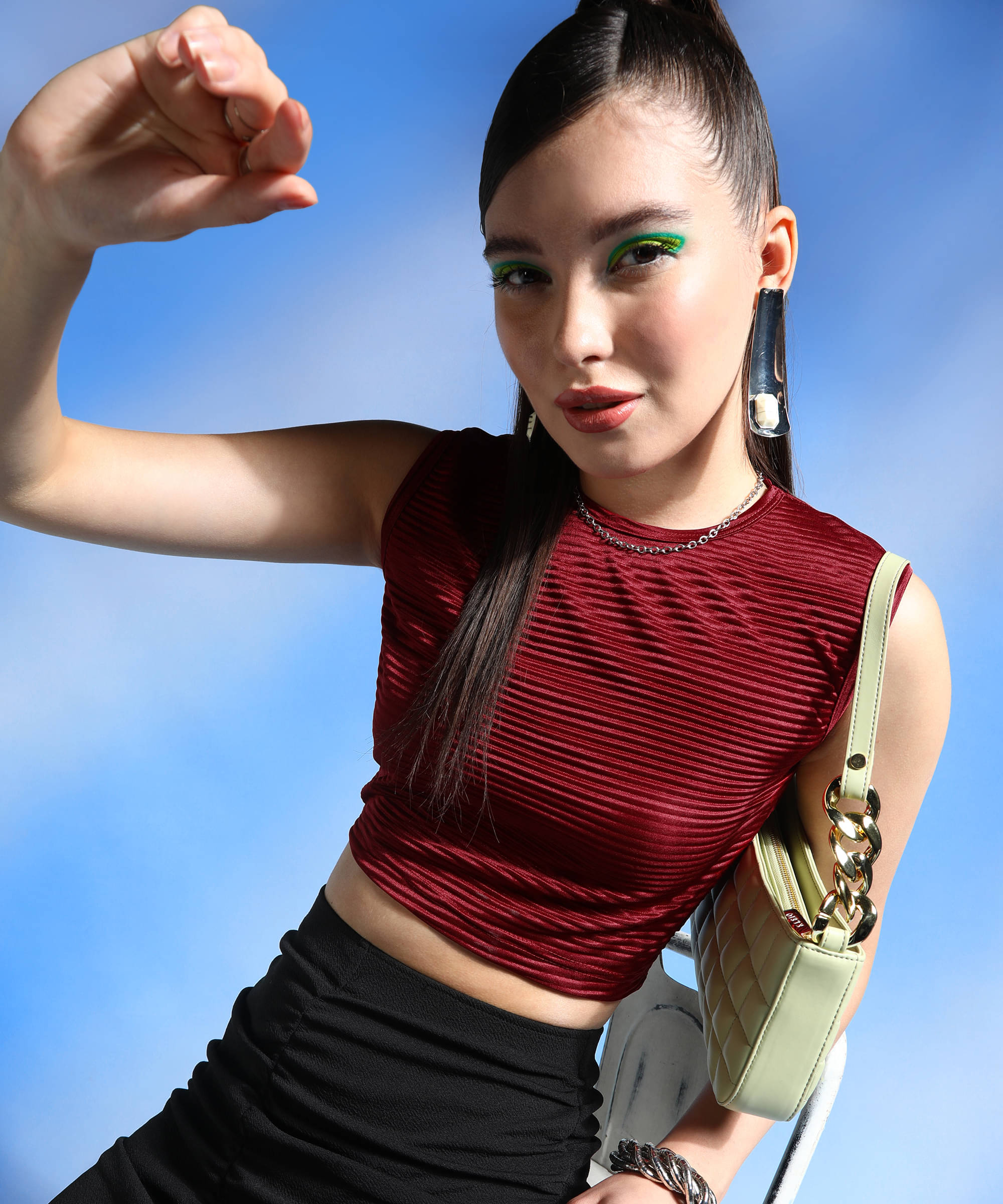 POPWINGS Women's Polyester Crop Top ( Maroon ) POPWINGS Women's Polyester Crop Top ( Maroon )