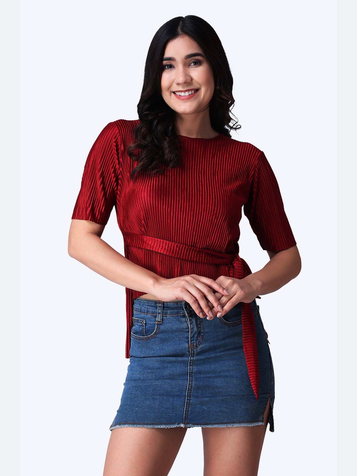 POPWINGS Women's Polyester Regular Top ( Maroon ) POPWINGS Women's Polyester Regular Top ( Maroon )