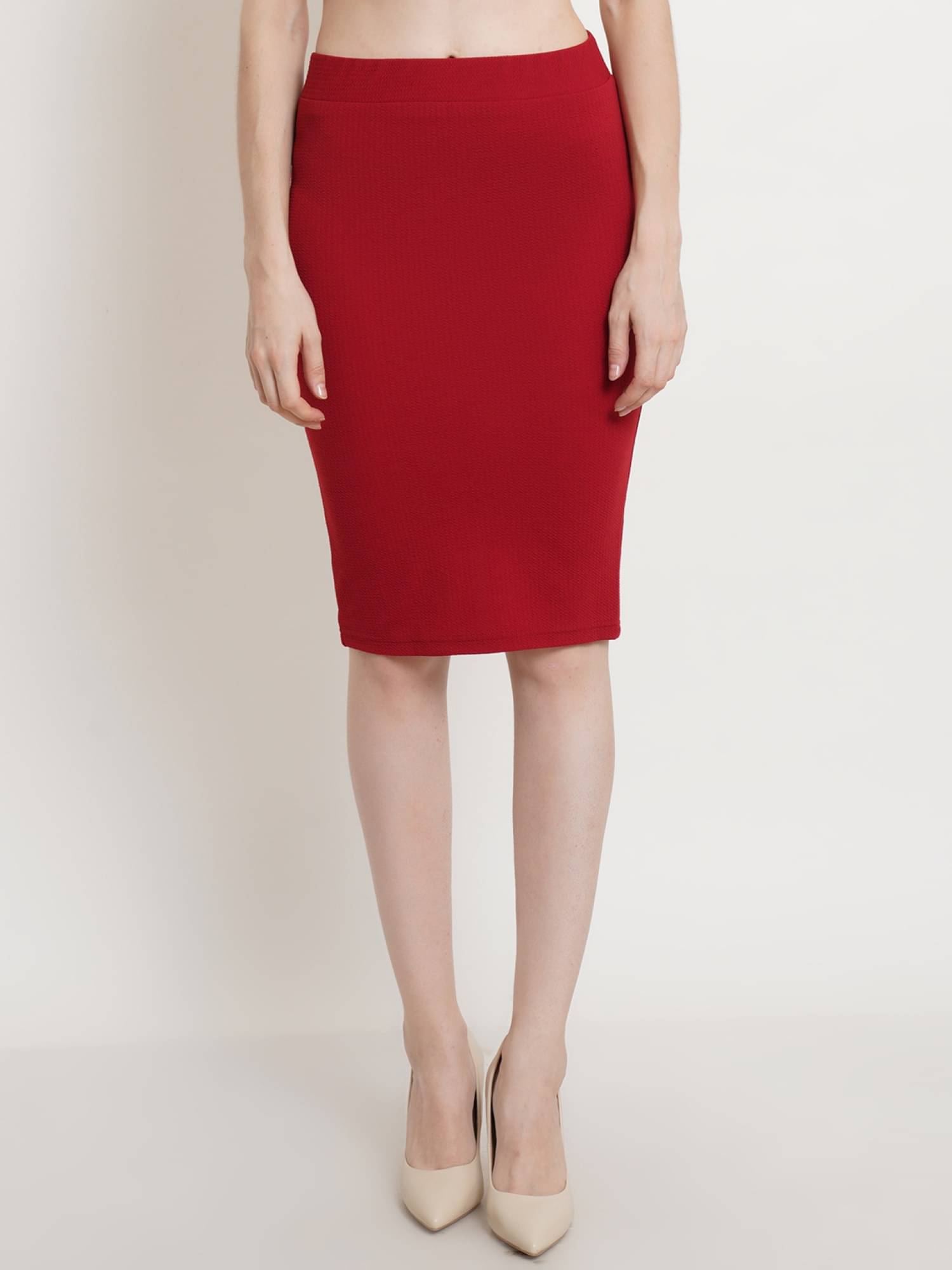     			POPWINGS Maroon Polyester Women's Straight Skirt ( Pack of 1 )