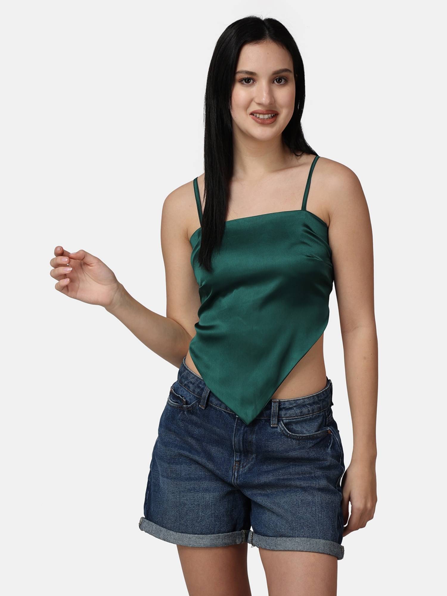     			POPWINGS Women's Satin Regular Top ( Mint Green )