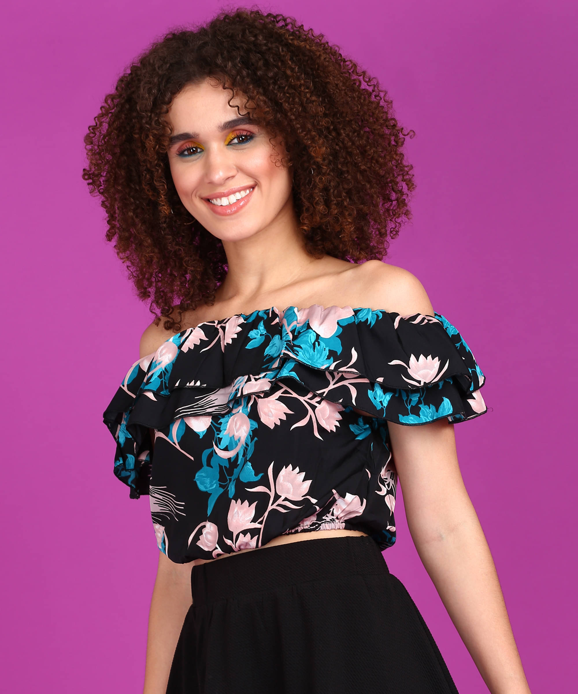 POPWINGS Women's Polyester Crop Top ( Multicolor ) POPWINGS Women's Polyester Crop Top ( Multicolor )