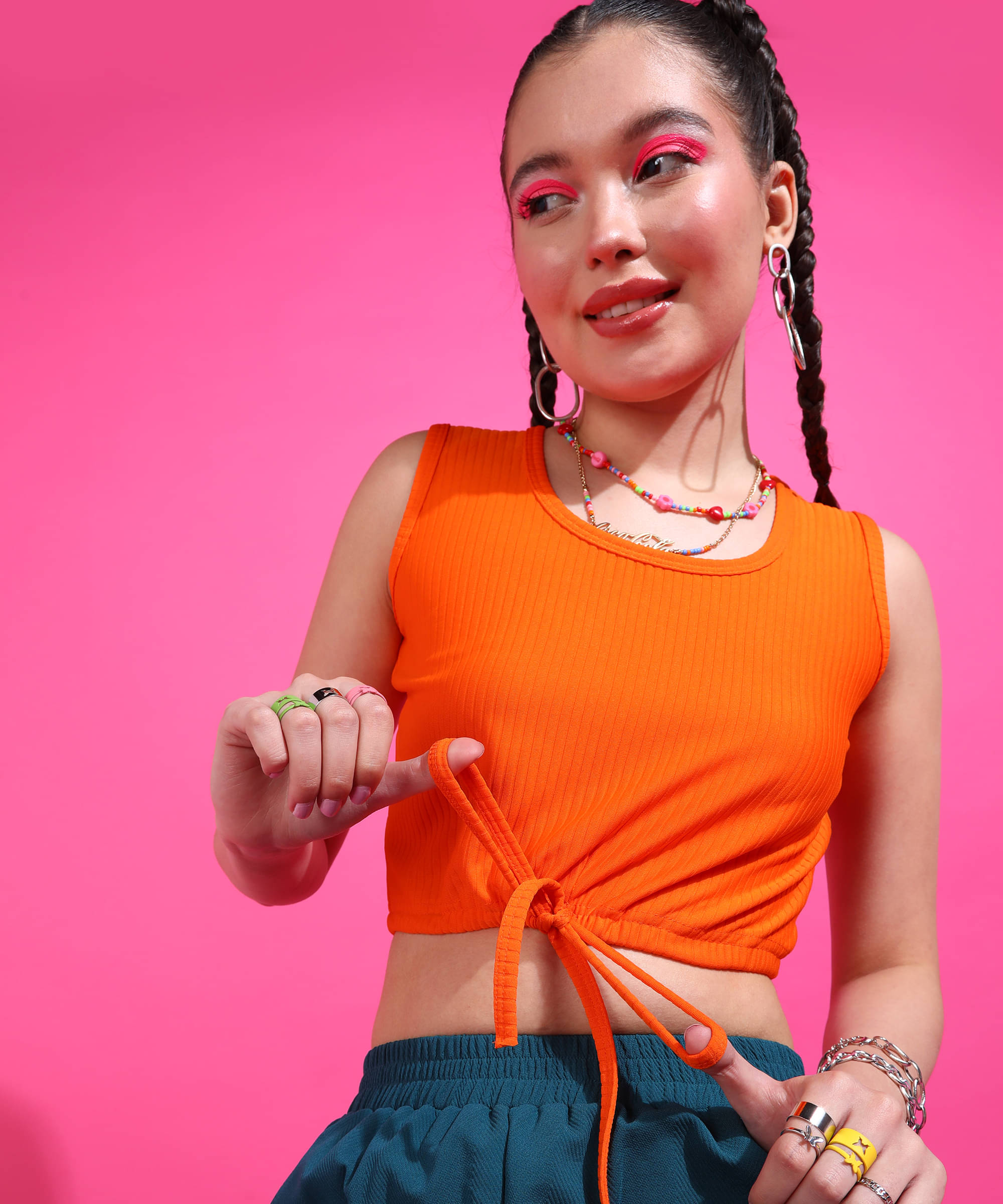     			POPWINGS Women's Polyester Crop Top ( Orange )
