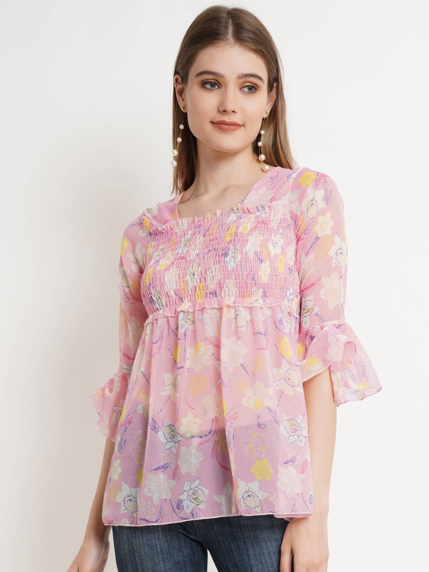 POPWINGS Women's Polyester Peplum Top ( Pink ) POPWINGS Women's Polyester Peplum Top ( Pink )