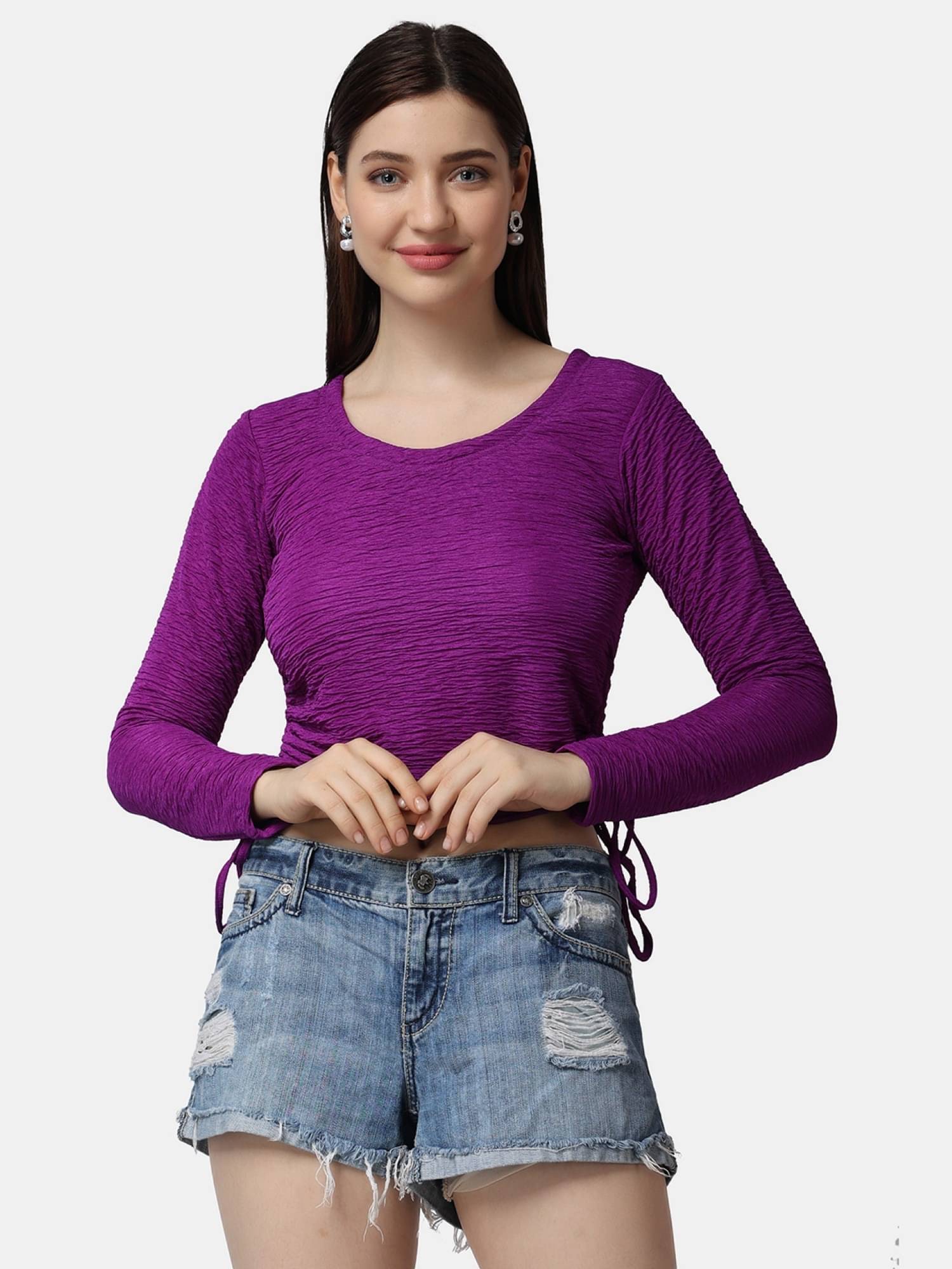 POPWINGS Women's Polyester Regular Top ( Purple )     			POPWINGS Women's Polyester Regular Top ( Purple )