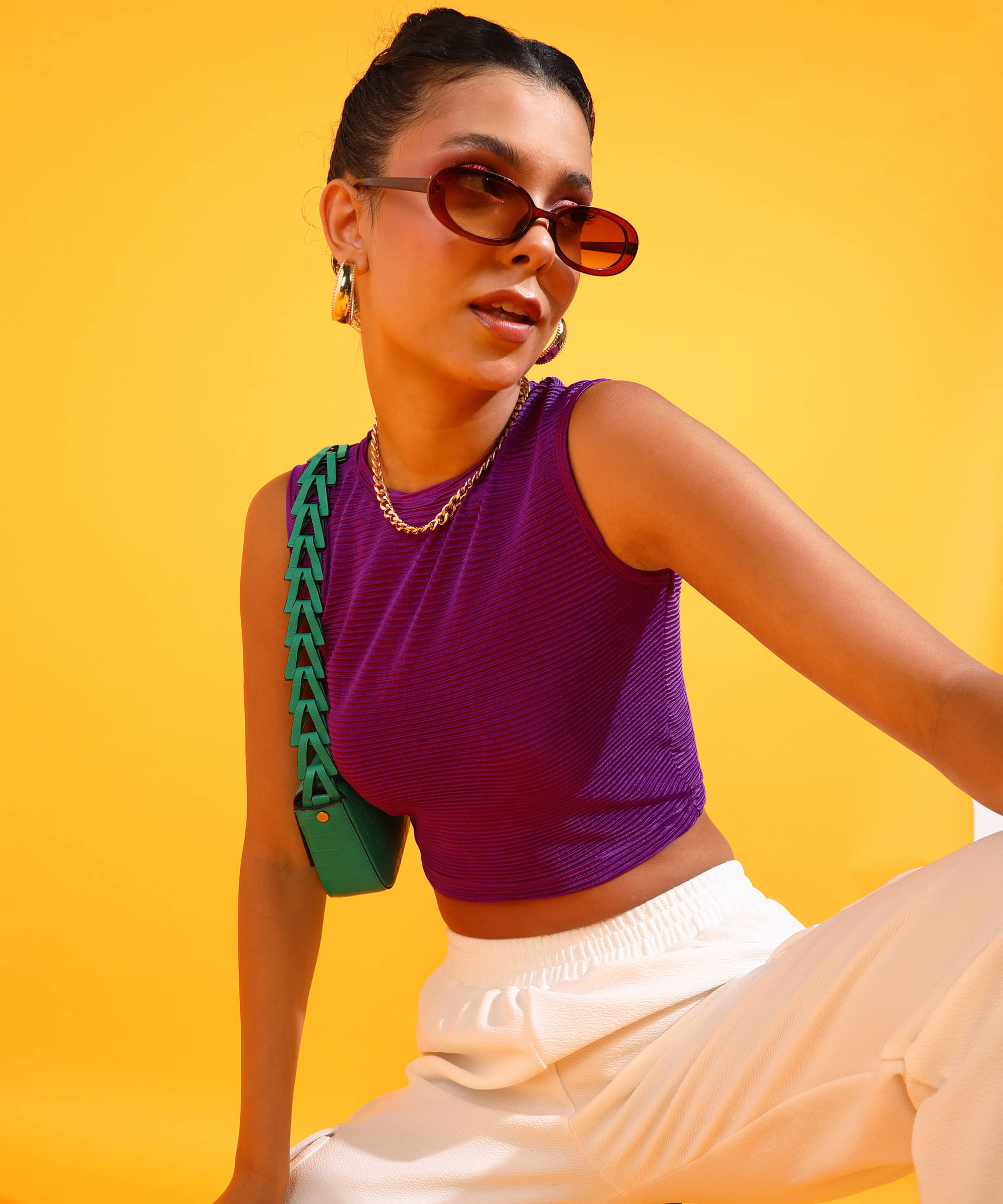 POPWINGS Women's Polyester Crop Top ( Purple )     			POPWINGS Women's Polyester Crop Top ( Purple )