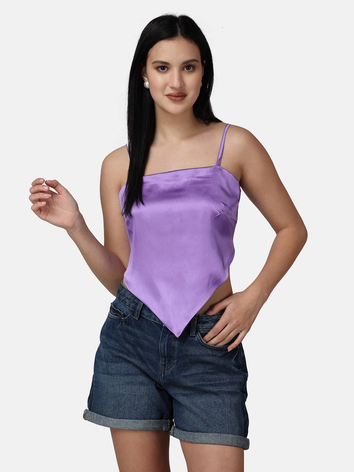 POPWINGS Women's Satin Regular Top ( Purple ) POPWINGS Women's Satin Regular Top ( Purple )