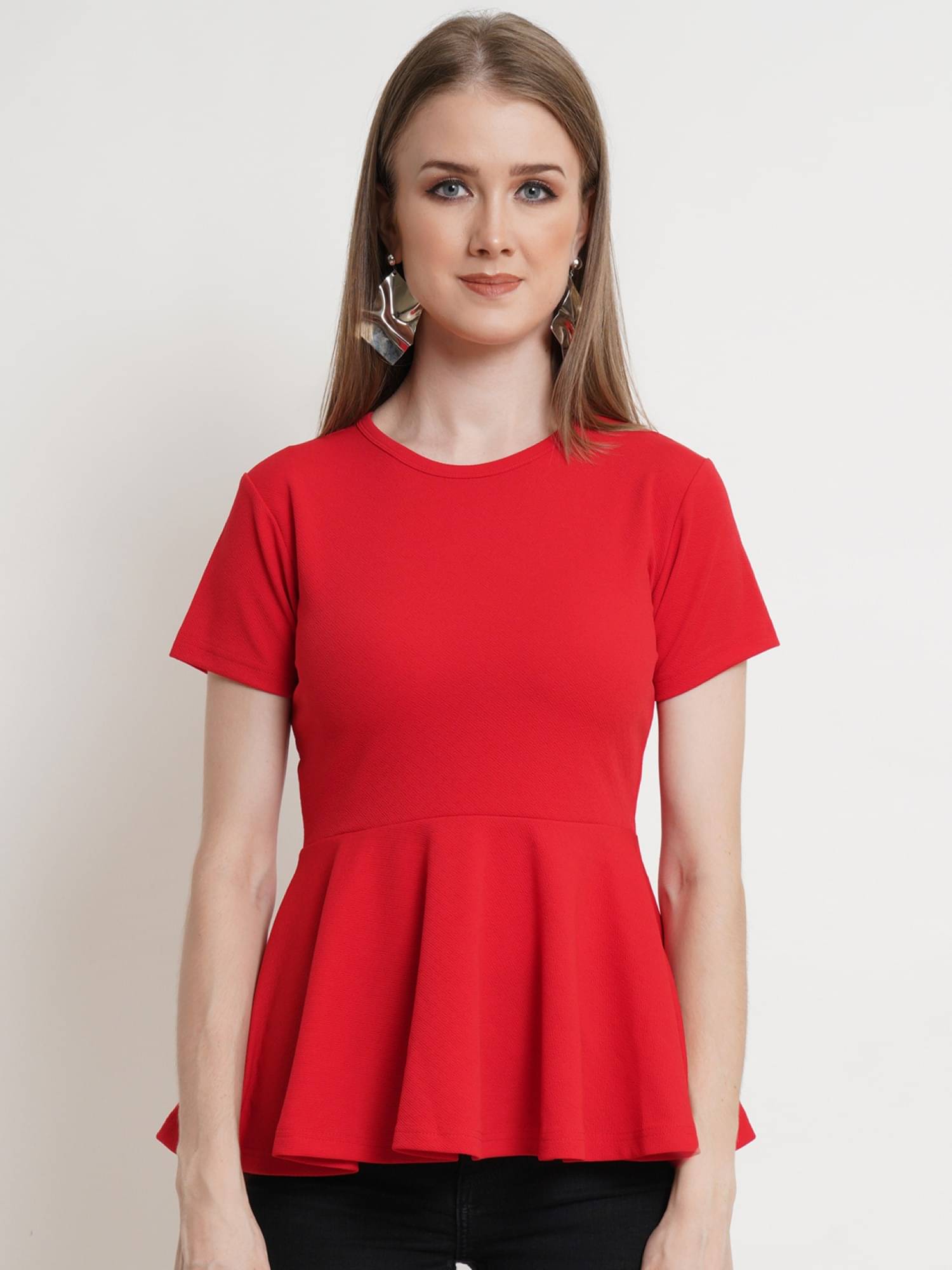     			POPWINGS Women's Polyester Peplum Top ( Red )