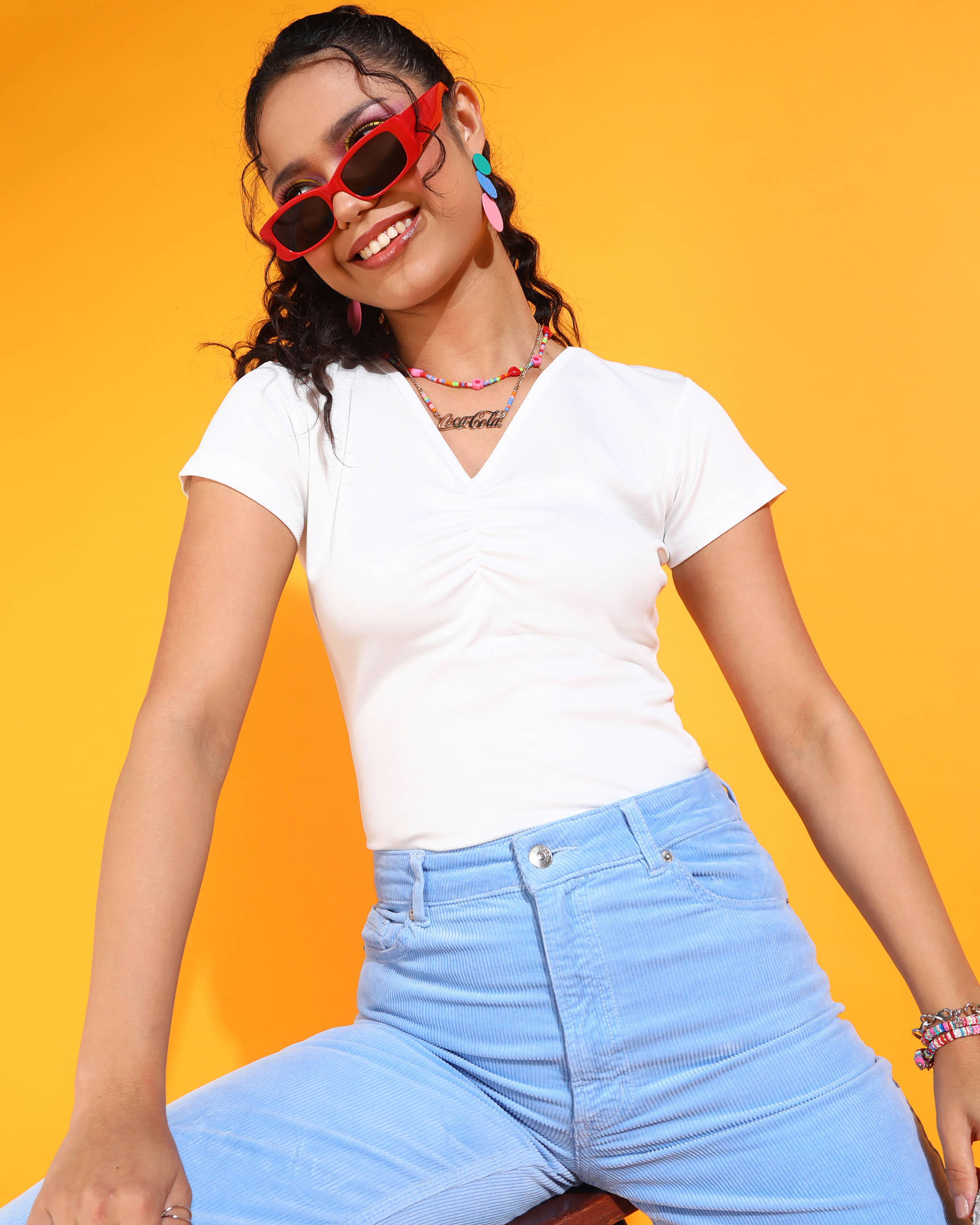 POPWINGS Women's Polyester Regular Top ( White )