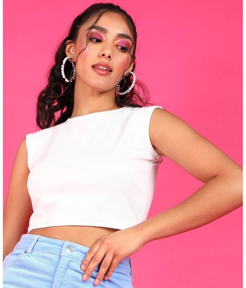     			POPWINGS Women's Polyester Crop Top ( White )