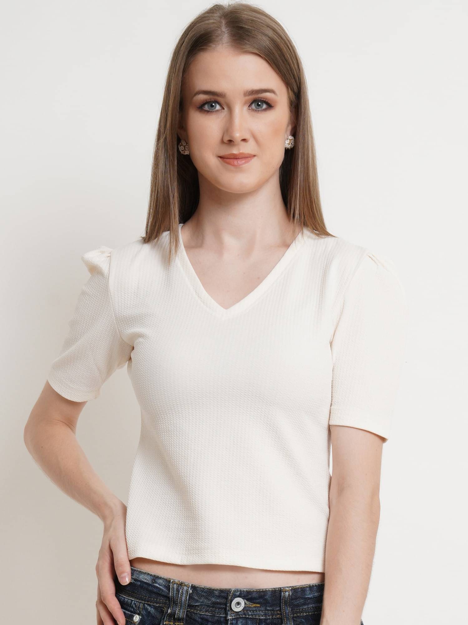 POPWINGS Women's Polyester Regular Top ( White )     			POPWINGS Women's Polyester Regular Top ( White )