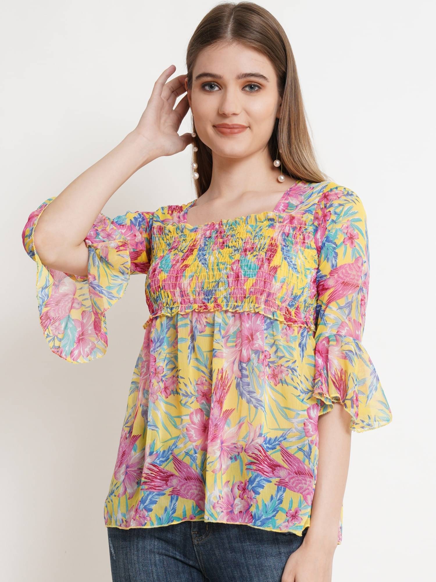 POPWINGS Women's Polyester Peplum Top ( Yellow ) POPWINGS Women's Polyester Peplum Top ( Yellow )