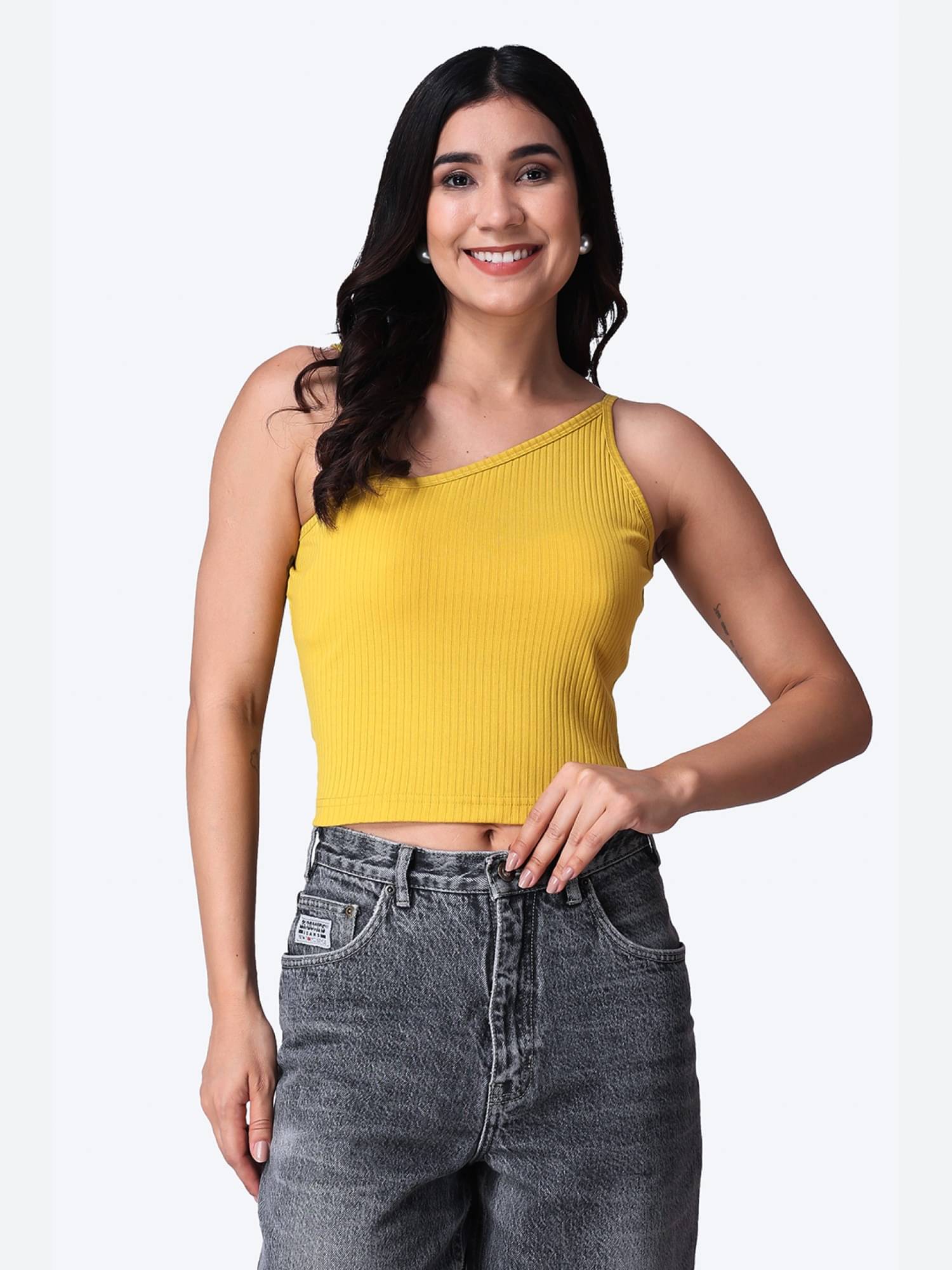 POPWINGS Women's Polyester Crop Top ( Yellow ) POPWINGS Women's Polyester Crop Top ( Yellow )