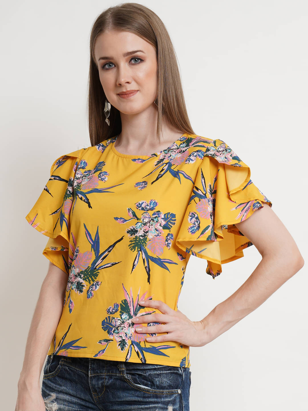 POPWINGS Women Printed Polyester Shirt ( Yellow ) POPWINGS Women Printed Polyester Shirt ( Yellow )