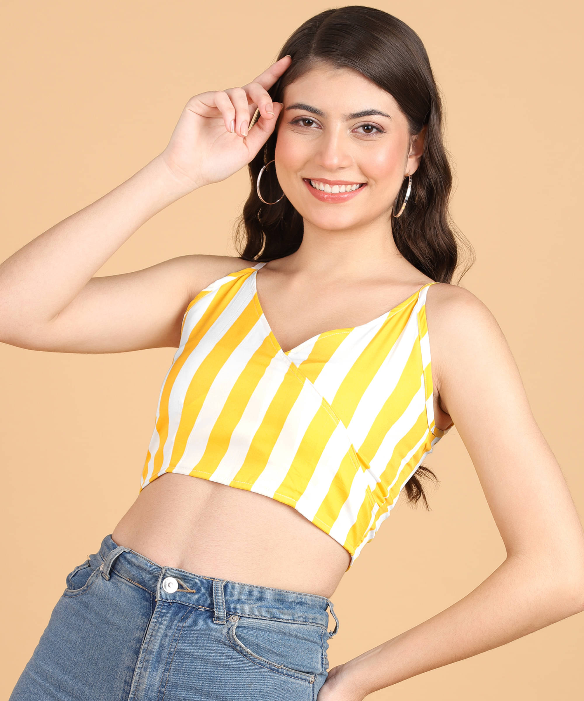     			POPWINGS Yellow Polyester Women's Crop Top ( Pack of 1 )