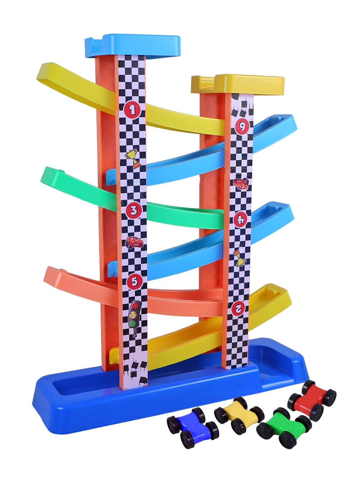 RAINBOW RIDERS Colorful Ultimate Race Fighter Toy with 4 Mini Cars for Kids 3+ / Girls and Boys Car Ramp Set / Exciting Ramp Racer Vehicle Set with Sliding Car Game RAINBOW RIDERS Colorful Ultimate Race Fighter Toy with 4 Mini Cars for Kids 3+ / Girls and Boys Car Ramp Set / Exciting Ramp Racer Vehicle Set with Sliding Car Game