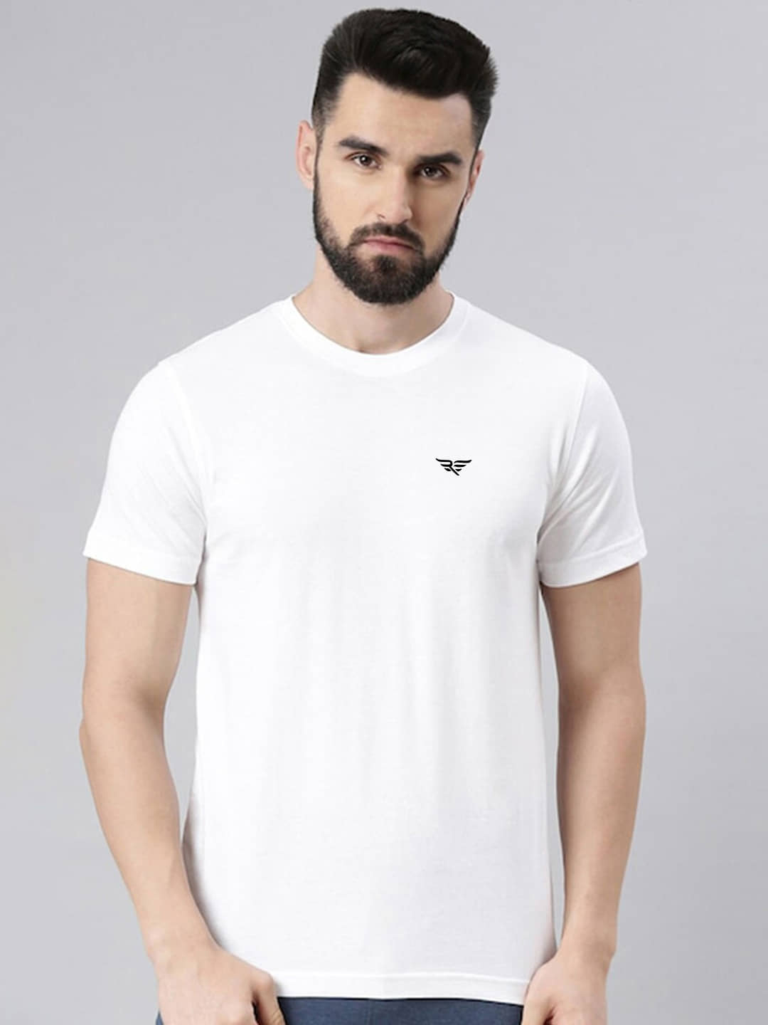 Riss Pack of 1 Cotton Blend Regular Fit Men's T-Shirt ( White )