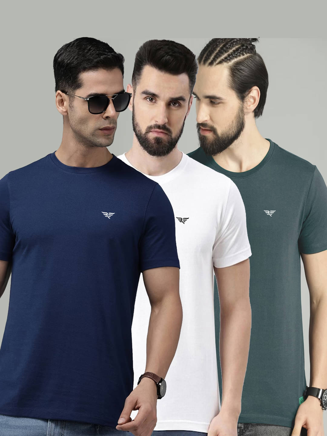 Riss Pack of 3 Cotton Blend Regular Fit Men's T-Shirt ( Blue ) Riss Pack of 3 Cotton Blend Regular Fit Men's T-Shirt ( Blue )