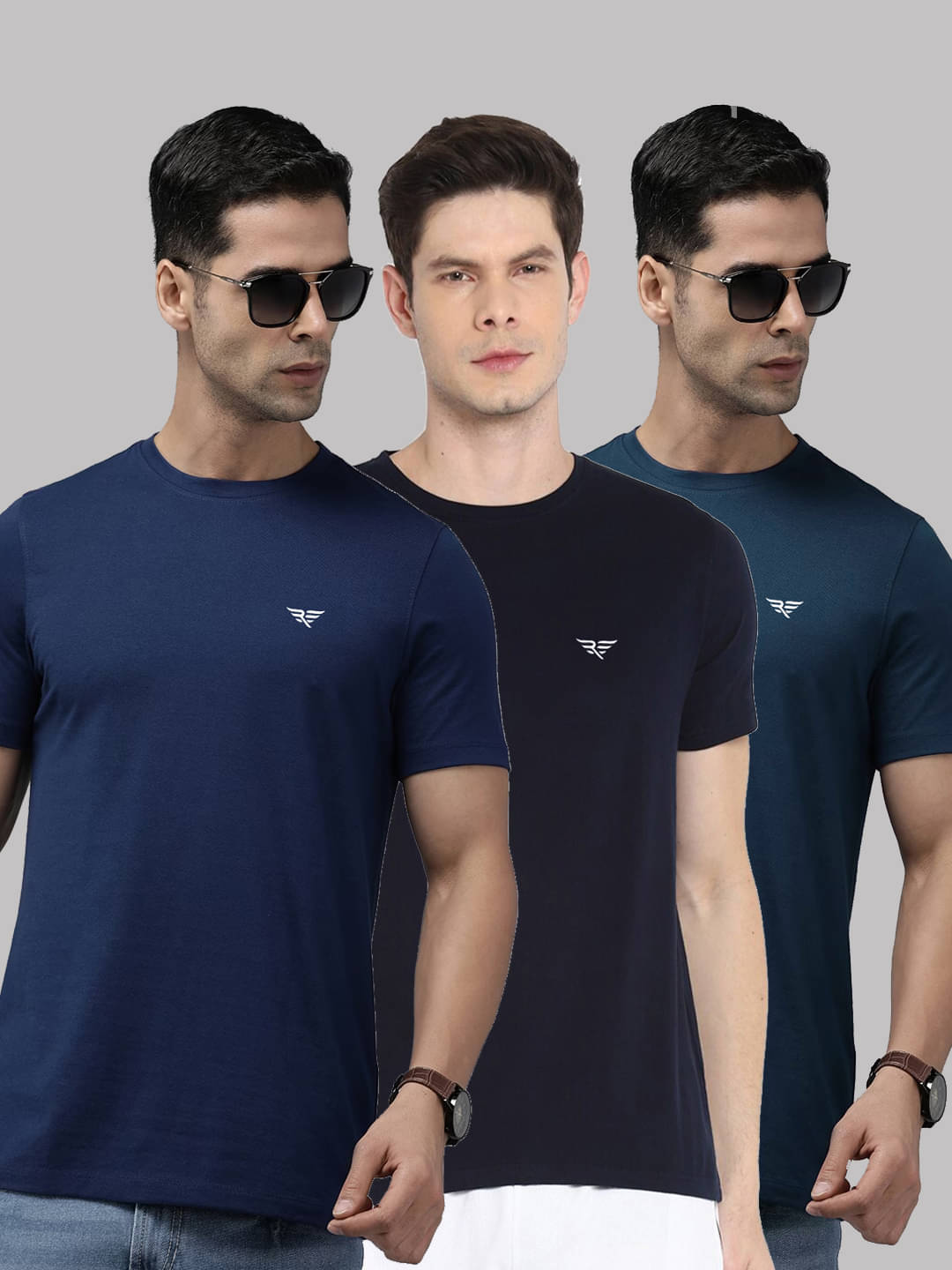     			Riss Pack of 3 Cotton Blend Regular Fit Men's T-Shirt ( Light Blue )