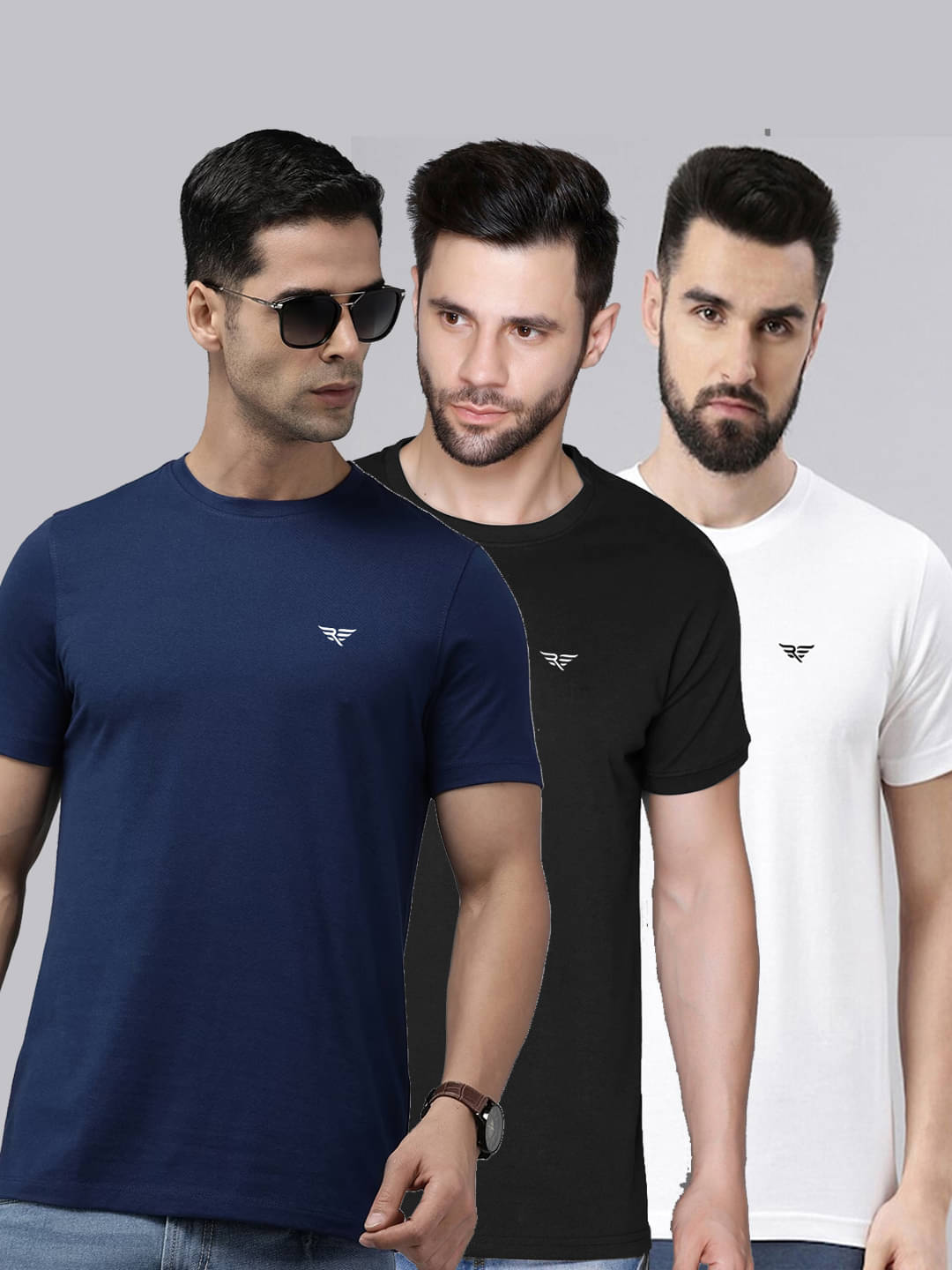     			Riss Pack of 3 Cotton Blend Regular Fit Men's T-Shirt ( Navy )