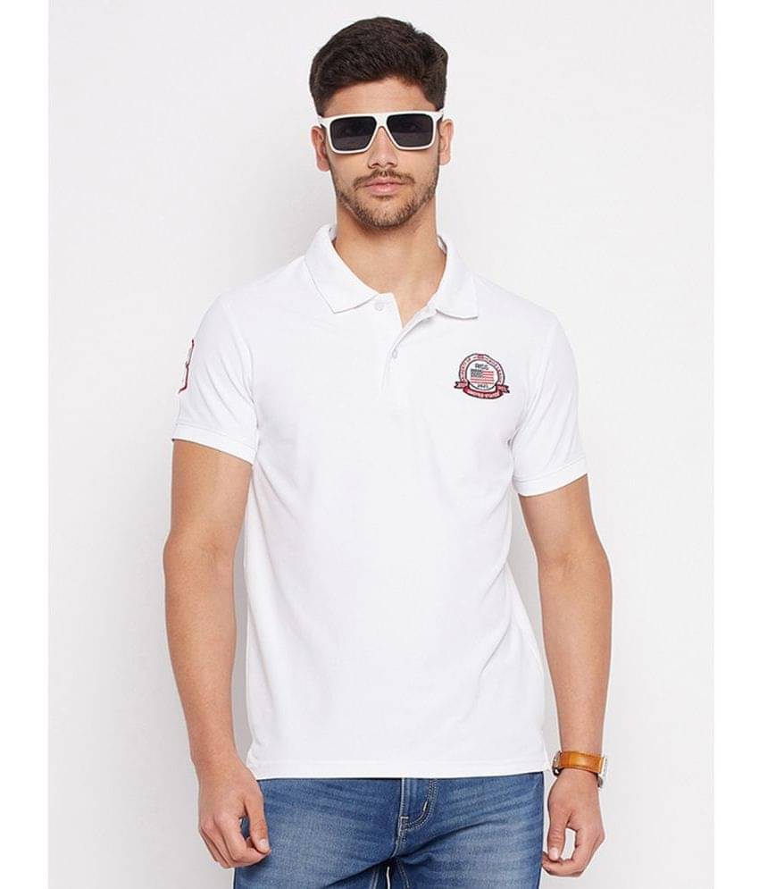Riss Pack of 1 Polyester Regular Fit Embroidered Half Sleeves Men's Polo T Shirt ( White )     			Riss Pack of 1 Polyester Regular Fit Embroidered Half Sleeves Men's Polo T Shirt ( White )