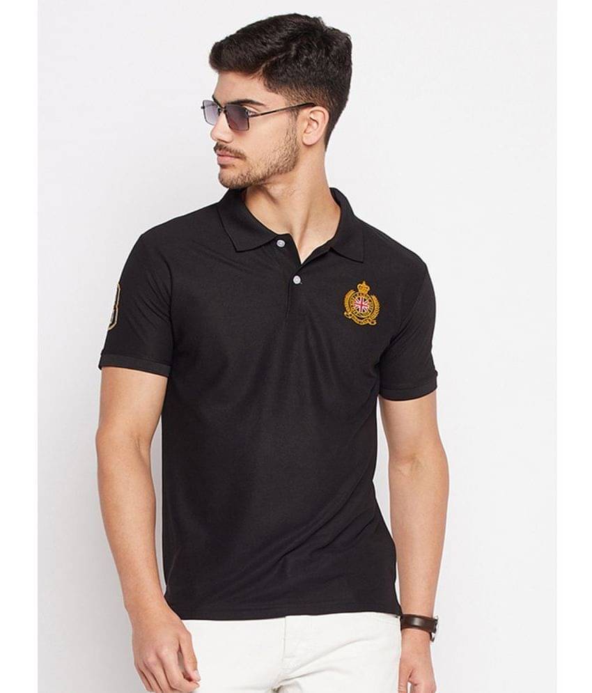 Riss Pack of 1 Polyester Regular Fit Embroidered Half Sleeves Men's Polo T Shirt ( Black ) Riss Pack of 1 Polyester Regular Fit Embroidered Half Sleeves Men's Polo T Shirt ( Black )