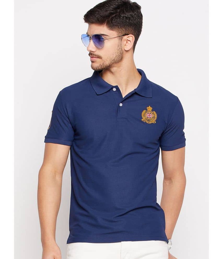 Riss Pack of 1 Polyester Regular Fit Embroidered Half Sleeves Men's Polo T Shirt ( Navy )