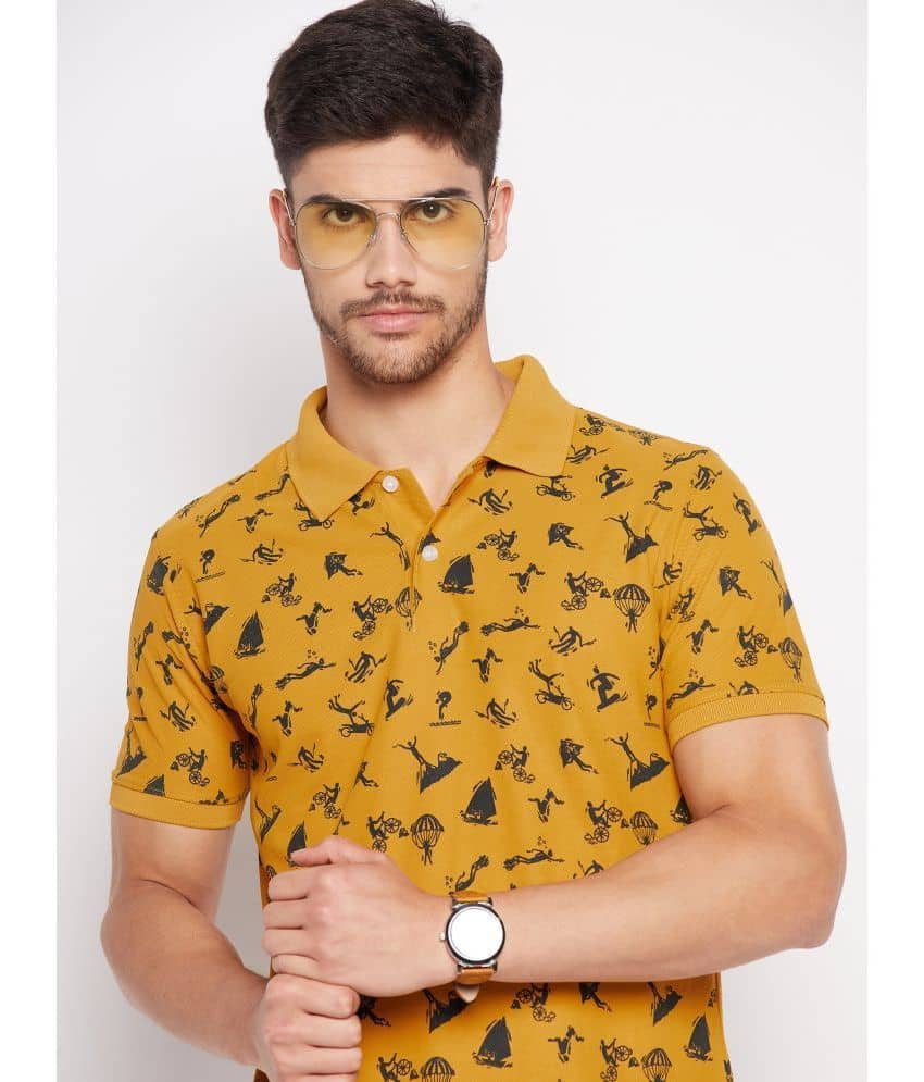 Riss Pack of 1 Polyester Regular Fit Printed Half Sleeves Men's Polo T Shirt ( Mustard )