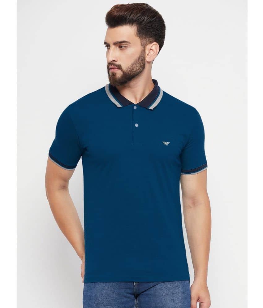 Riss Pack of 1 Polyester Regular Fit Solid Half Sleeves Men's Polo T Shirt ( Blue )