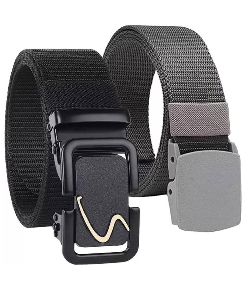 Clock21 - Black Nylon Men's Casual Belt ( Pack of 2 )