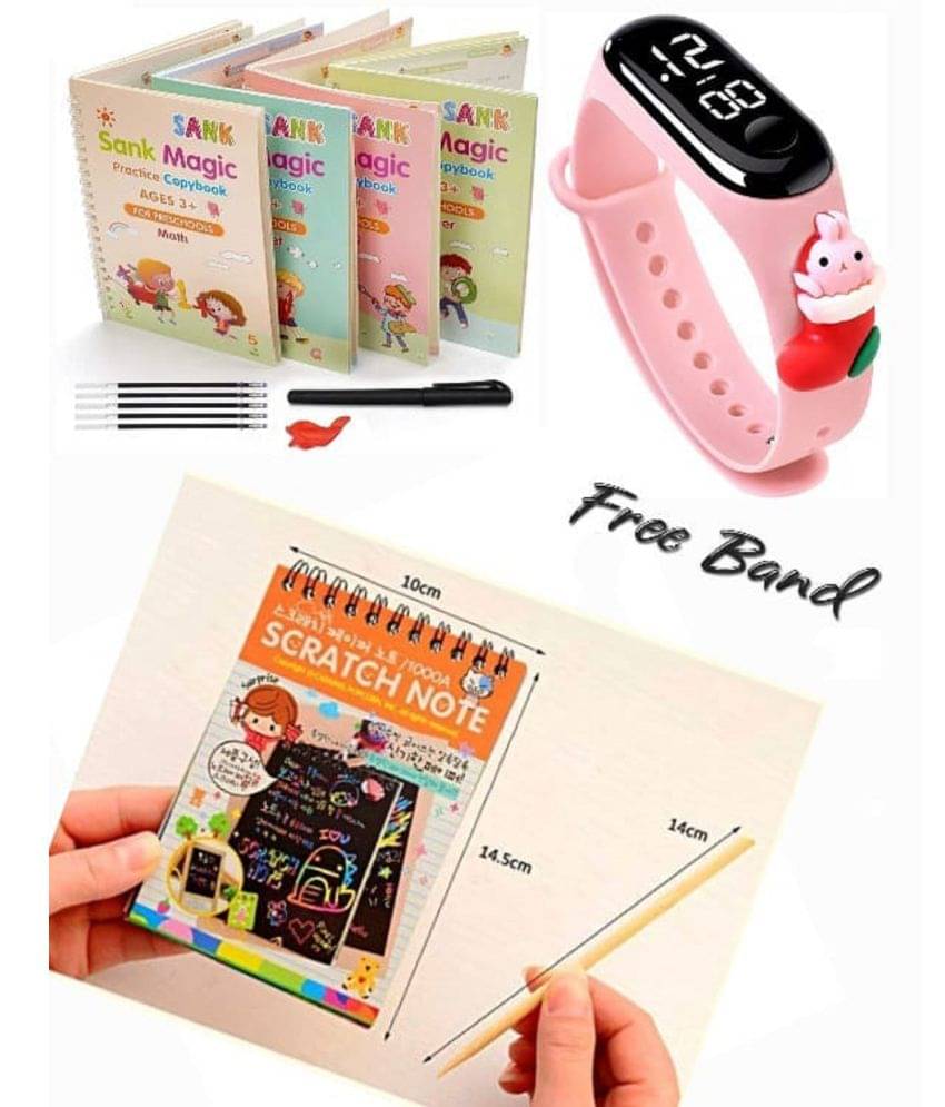 Combo Of 3 Pack - Sank Magic Practice Copy book & Scratch Book Paper Sheet Art Book and Craft Paper & LED Taddy Band Watch Digitel Multicolor By Unico Traders Combo Of 3 Pack - Sank Magic Practice Copy book & Scratch Book Paper Sheet Art Book and Craft Paper & LED Taddy Band Watch Digitel Multicolor By Unico Traders