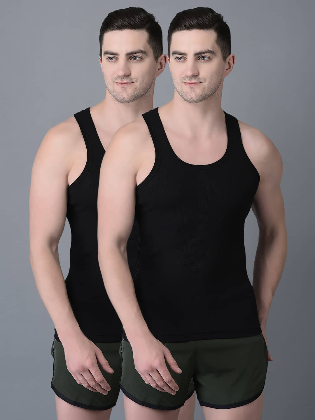 Dollar Bigboss Men's Grey Pack of 2 Solid Combed Cotton Vest - Nightwear & Loungewear | Buy online on ZillyBuy