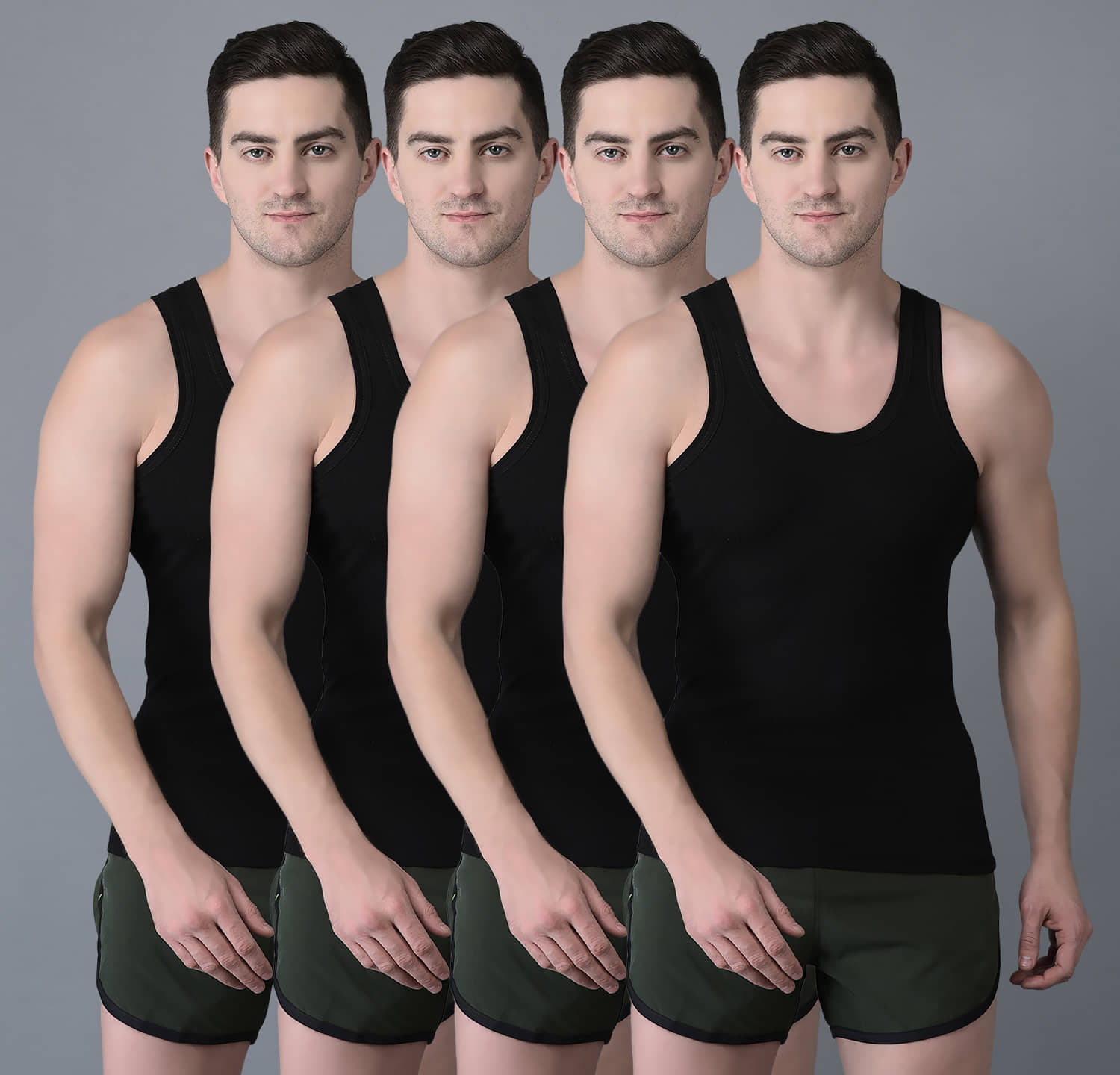 Dollar Bigboss Men's Black Pack of 4 Solid Combed Cotton Vest - Nightwear & Loungewear | Buy online on ZillyBuy