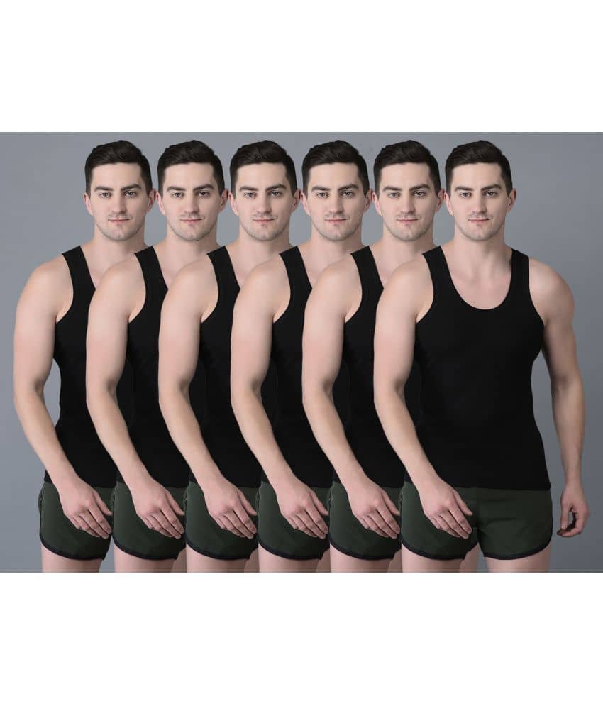 Dollar Bigboss Men's Black Pack of 6 Solid Combed Cotton Vest - Nightwear & Loungewear | Buy online on ZillyBuy