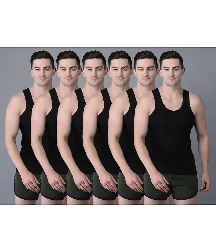 Dollar Bigboss Men's Black Pack of 6 Solid Combed Cotton Vest - Nightwear & Loungewear | Buy online on ZillyBuy