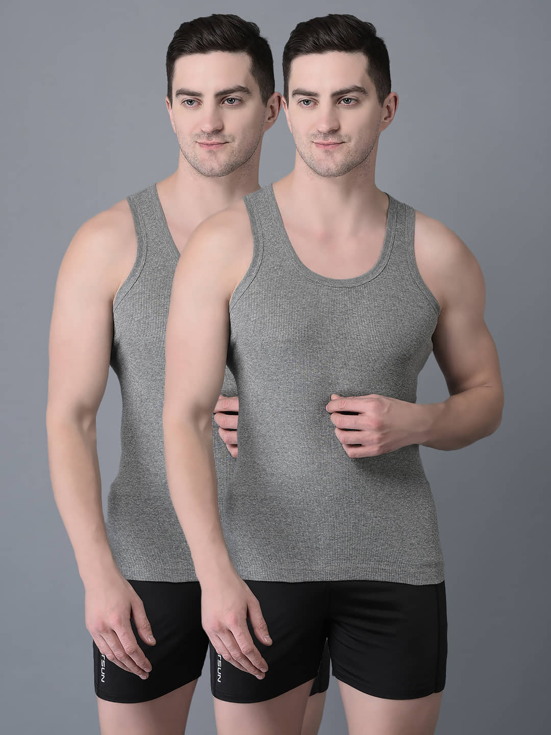 Dollar Bigboss Men's Grey Pack of 2 Solid Combed Cotton Vest - Nightwear & Loungewear | Buy online on ZillyBuy