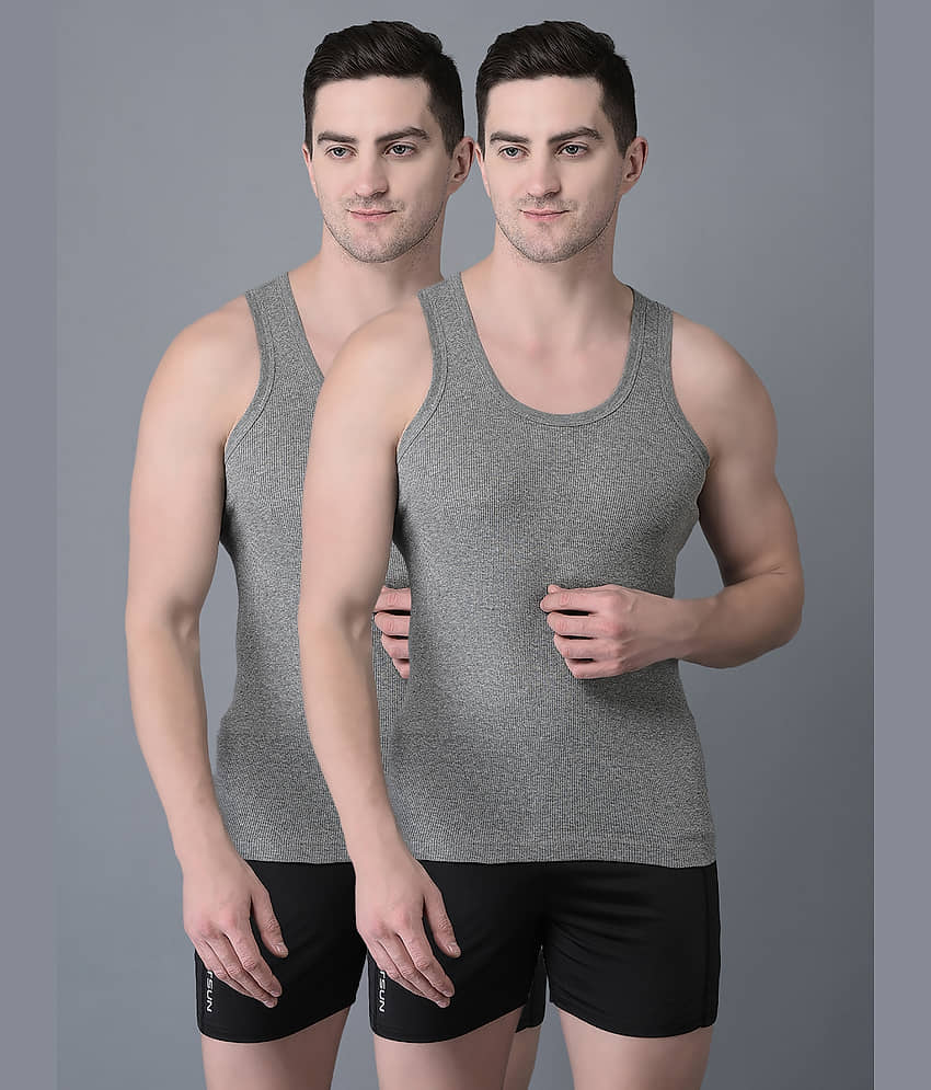 Dollar Bigboss Men's Grey Pack of 2 Solid Combed Cotton Vest - Nightwear & Loungewear | Buy online on ZillyBuy