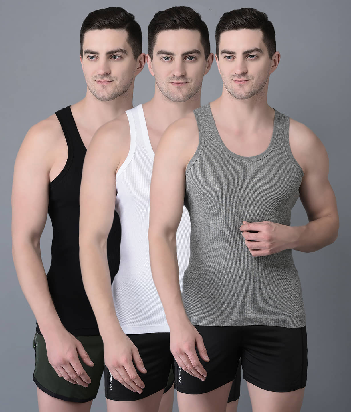 Dollar Bigboss Men's Pack of 3 Solid Combed Cotton Vest - Nightwear & Loungewear | Buy online on ZillyBuy