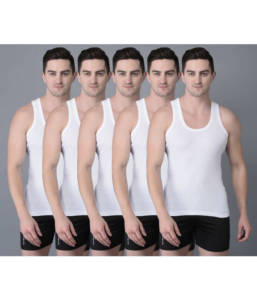 Dollar Bigboss Men's White Pack of 5 Solid Combed Cotton Vest - Nightwear & Loungewear | Buy online on ZillyBuy