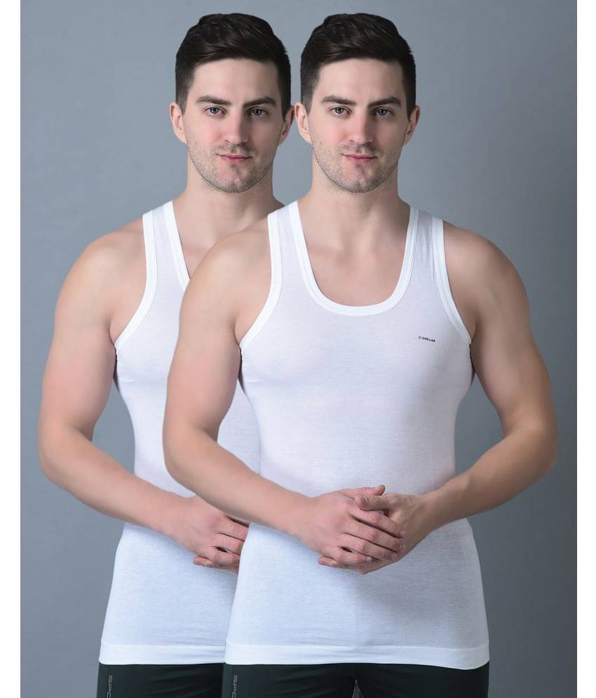 Dollar Bigboss Men's White Pack of 2 Solid Combed Cotton Shrinkless Vest Dollar Bigboss Men's White Pack of 2 Solid Combed Cotton Shrinkless Vest