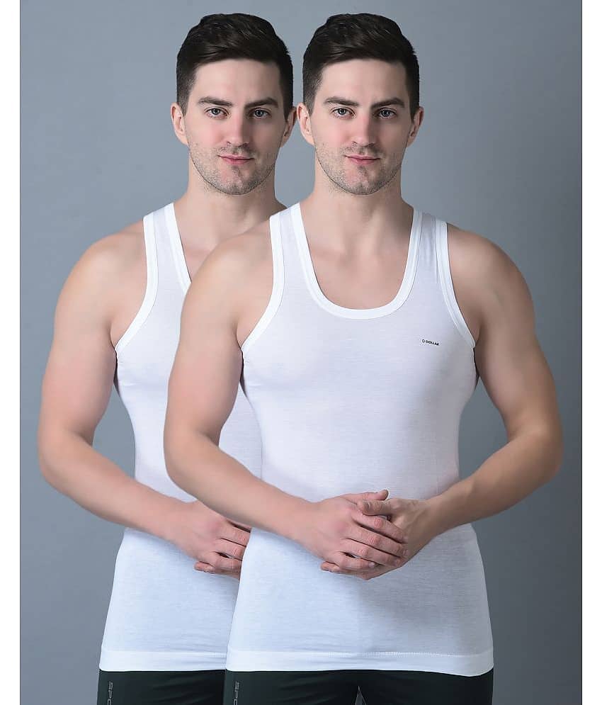 Dollar Bigboss Men's White Pack of 2 Solid Combed Cotton Shrinkless Vest - Nightwear & Loungewear | Buy online on ZillyBuy